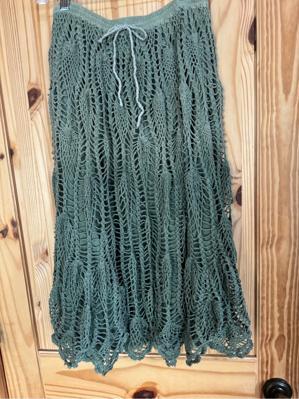 Boho Cottagecore Sage Green Crochet Midi Skirt